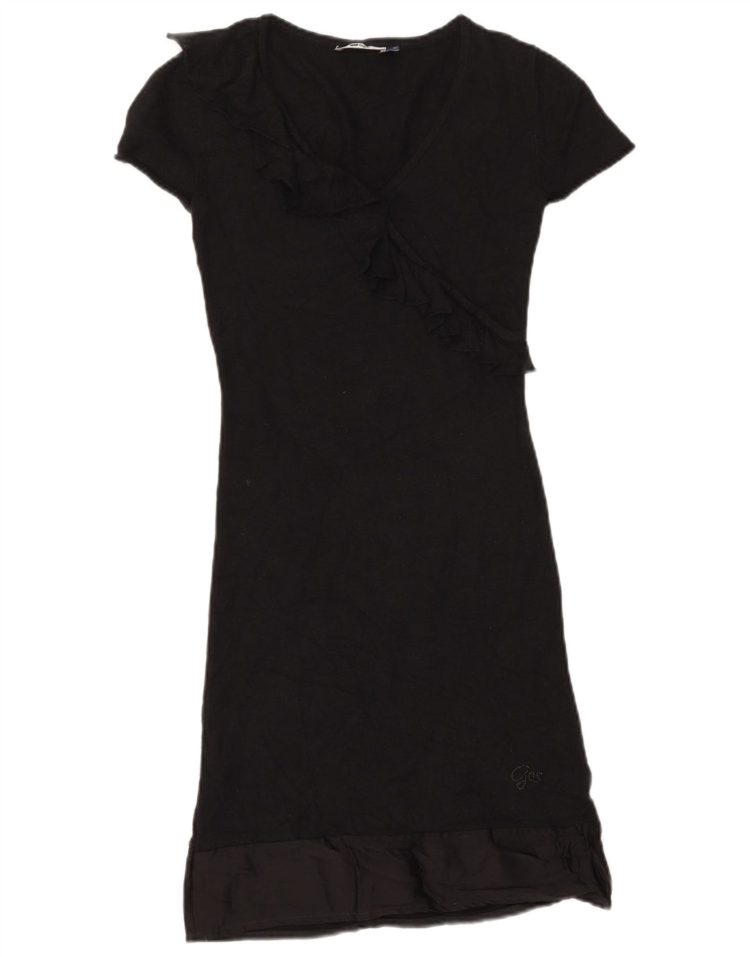 GAS Damen-Pulloverkleid mit kurzen Ärmeln und Rüschen vorne, Gr. 10, Größe S, Schwarz