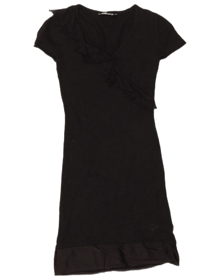 GAS Damen-Pulloverkleid mit kurzen Ärmeln und Rüschen vorne, Gr. 10, Größe S, Schwarz
