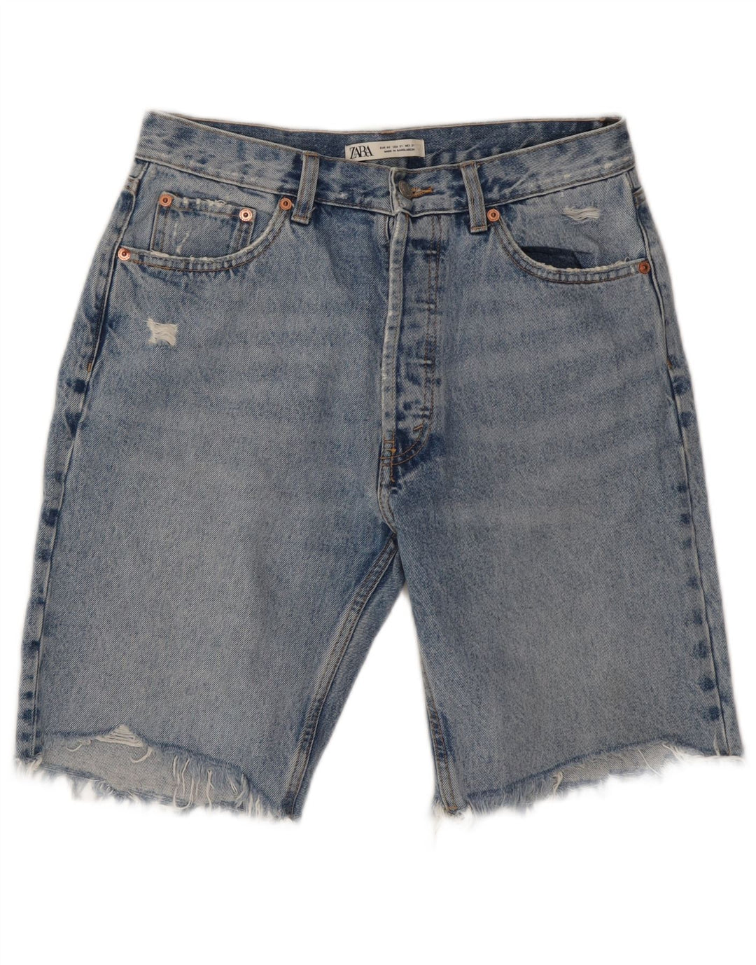 ZARA Herren Distressed Denim Shorts W31 Mittelblaue Baumwolle