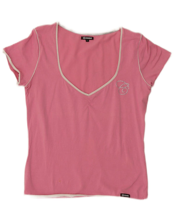 Colmar Damen Slim Fit Grafik-T-Shirt-Oberteil, UK 16, großes rosafarbenes Baumwoll-Logo