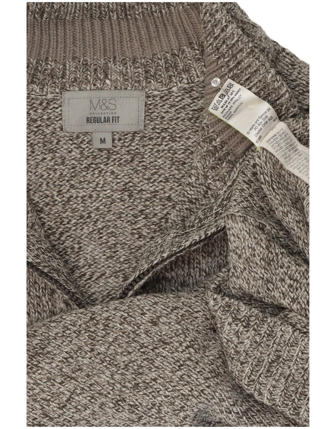 Marks & Spencer Herren-Pullover mit Reißverschluss am Hals, Mittelgrau meliert