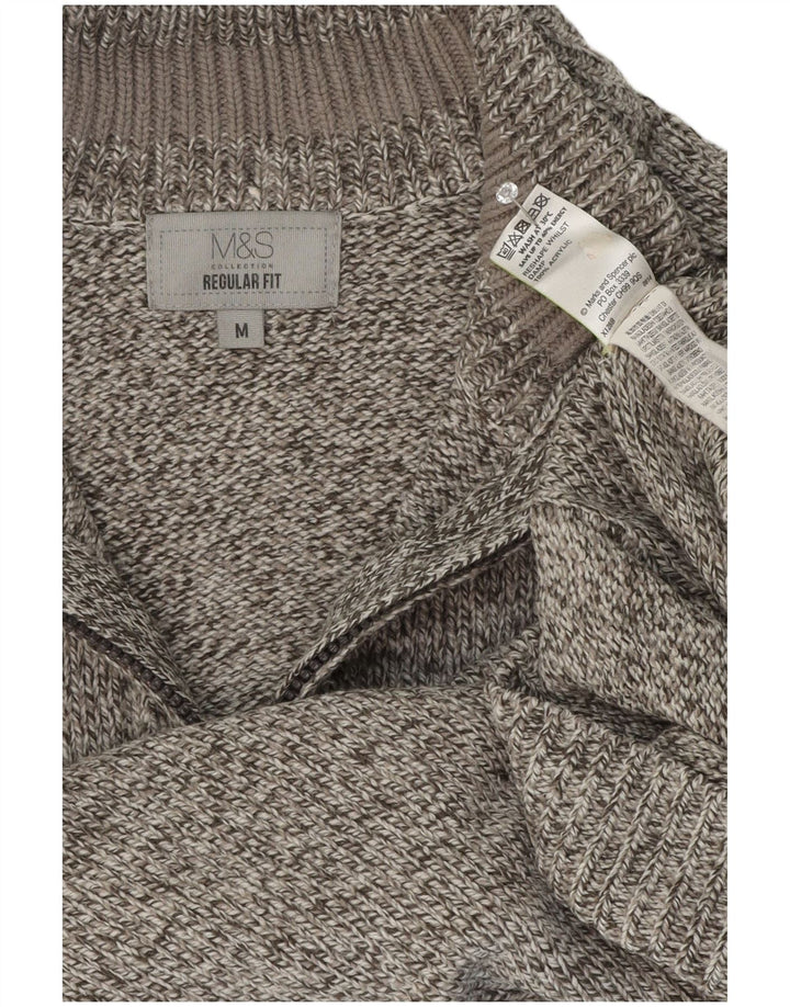 Marks & Spencer Herren-Pullover mit Reißverschluss am Hals, Mittelgrau meliert