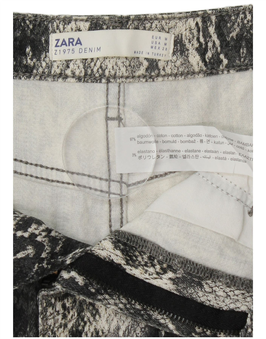 ZARA Damen Minirock Medium W30 Graue Baumwolle mit Animal-Print