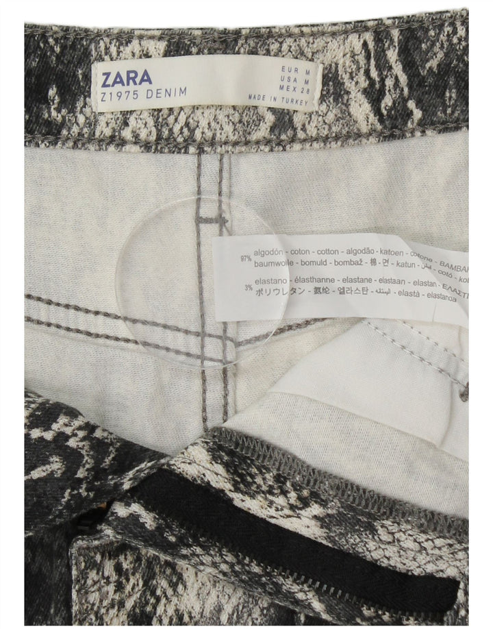 ZARA Damen Minirock Medium W30 Graue Baumwolle mit Animal-Print