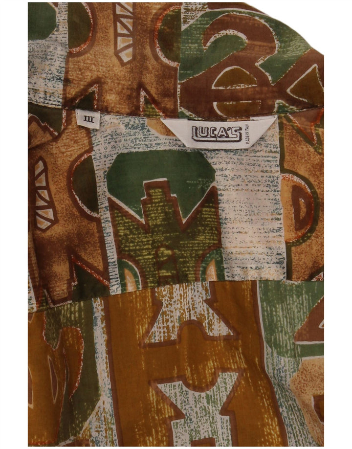 Vintage Herren Kurzarmhemd Medium Khaki Geometrisch