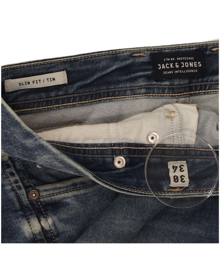 JACK & JONES Herren Tim Slim Jeans W30 L34 Blaue Baumwolle