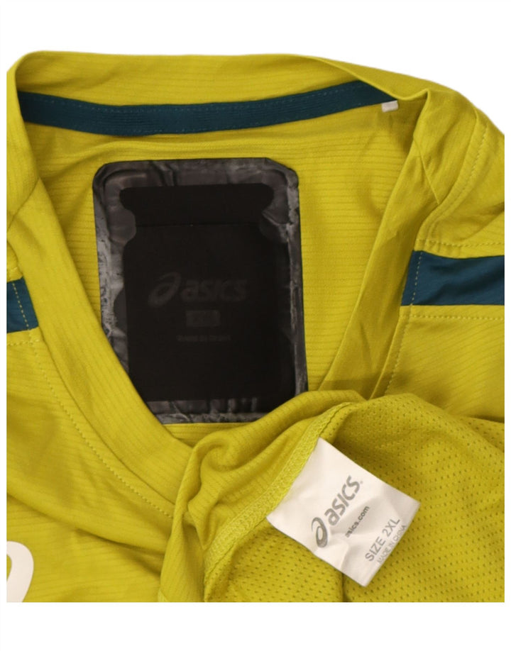 Asics Herren Grafik-T-Shirt Top 2XL Gelbes Colourblock-Polyester