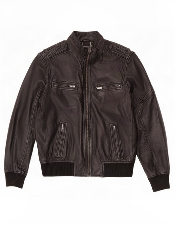 BARNEYS Herren Militärlederjacke UK 38 Medium Schwarz