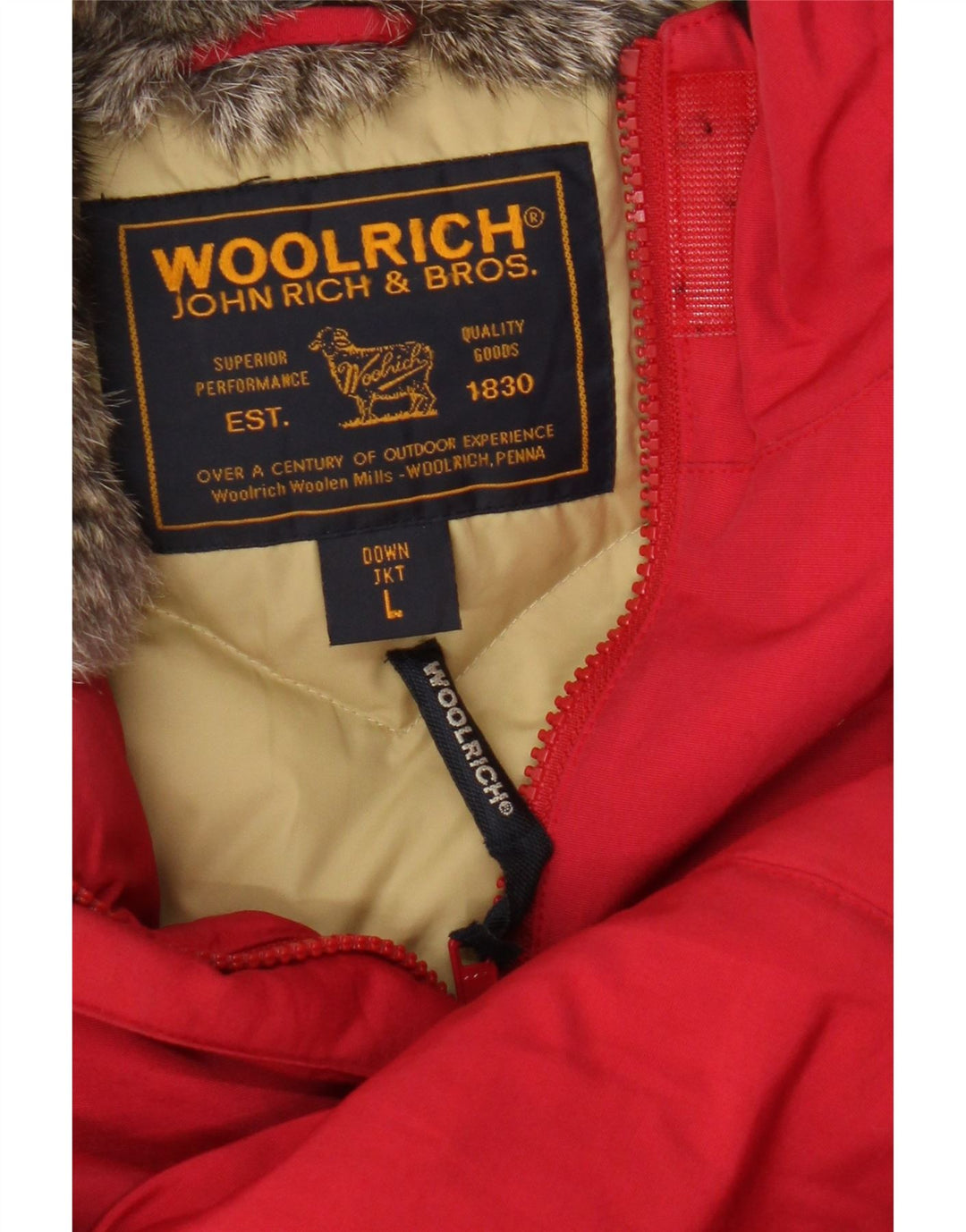 Woolrich Wattierte Damenjacke mit Kapuze, UK 16, Größe L, Rot, Baumwolle