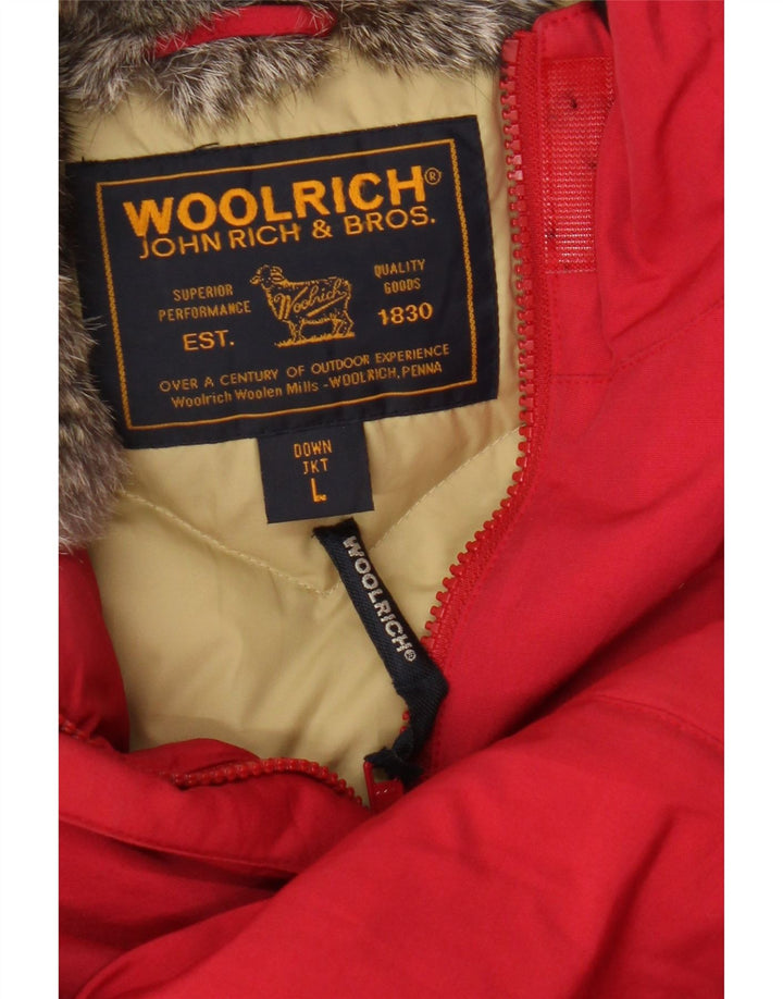 Woolrich Wattierte Damenjacke mit Kapuze, UK 16, Größe L, Rot, Baumwolle