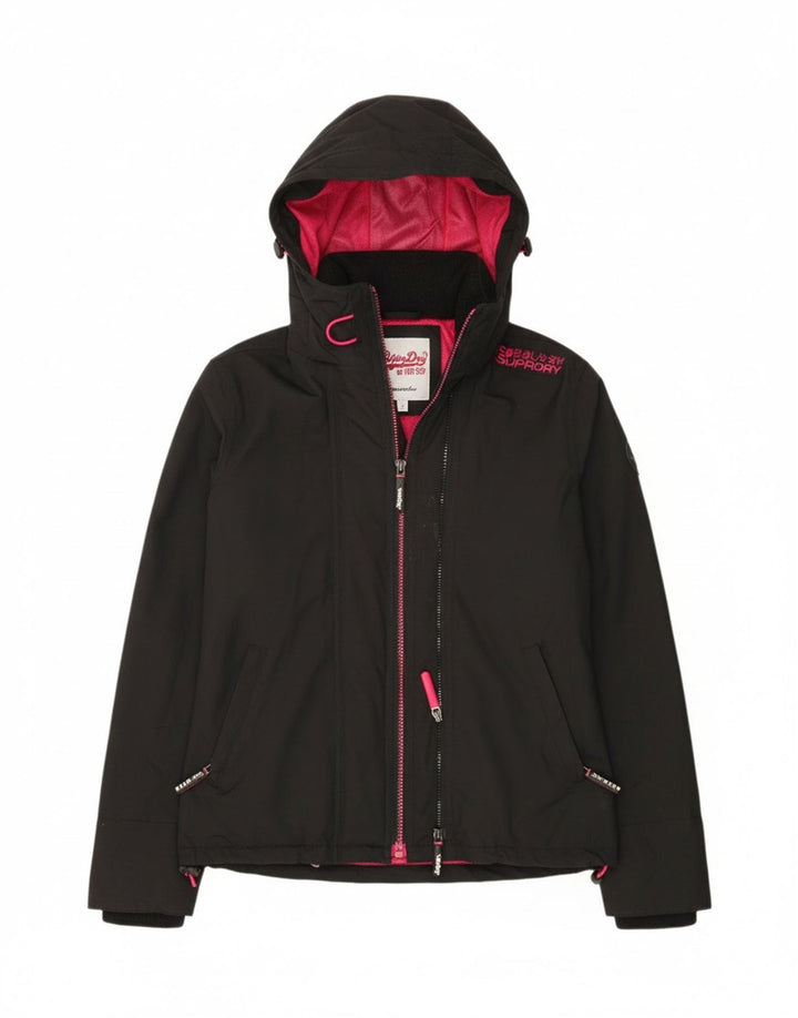 Superdry Damen Windcheater Kapuzen-Regenjacke UK 10 Small Schwarzes Nylon