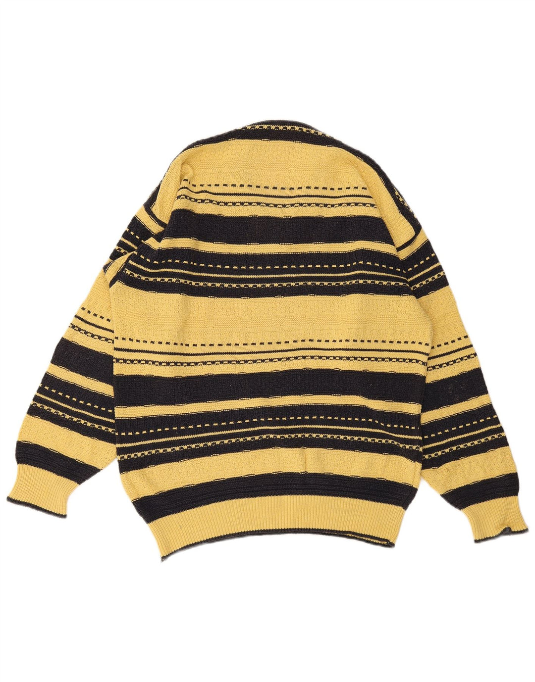 Vintage Herren Pullover mit V-Ausschnitt, groß, gelb gestreift