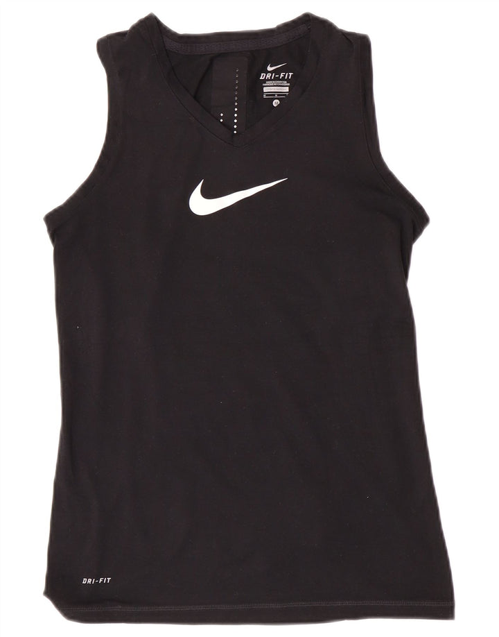 Nike Damen Dri Fit Grafik-Weste-Oberteil UK 12 Mittelschwarzes Polyester