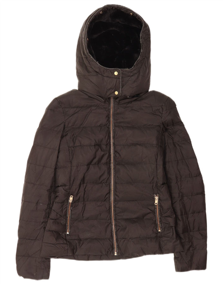 Zara Damen-Kapuzen-Sherpa-gepolsterte Jacke, UK 10, Größe S, Schwarz, Polyester