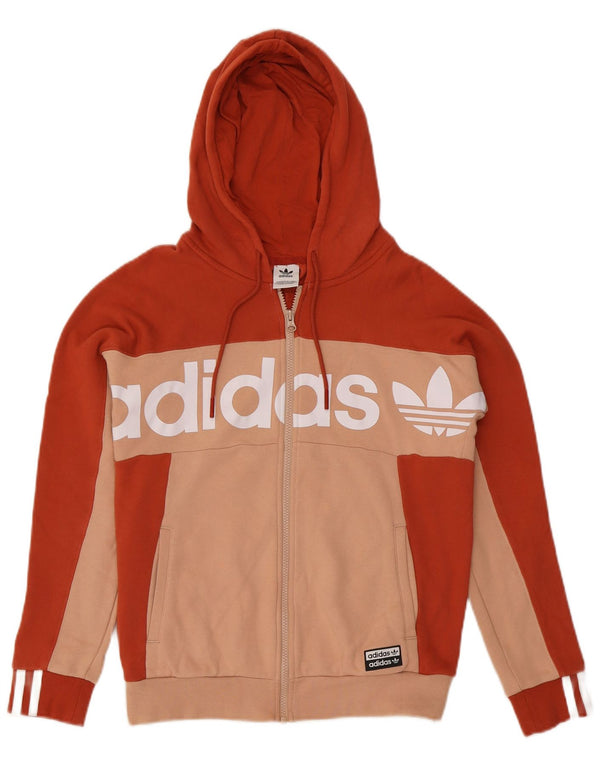 Adidas Damen Graphic Zip Hoodie Pullover UK 14 Mittelorange Farbblock