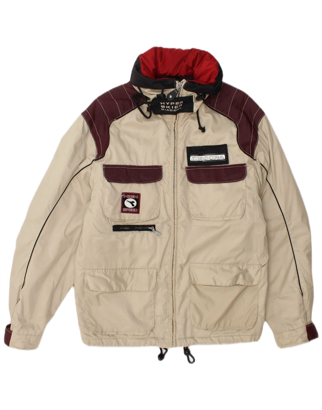 Diadora Herren-Skijacke mit Grafik, Größe S, Weiß, Farbblock-Polyester