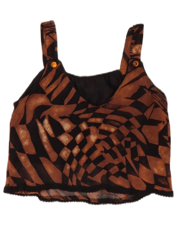 Vintage Damen Crop Cami Top UK 12 Mittelbraun Geometrisch