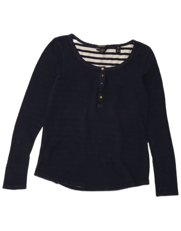 SCOTCH & SODA Damen Top Langarm UK 10 Small Marineblau Baumwolle