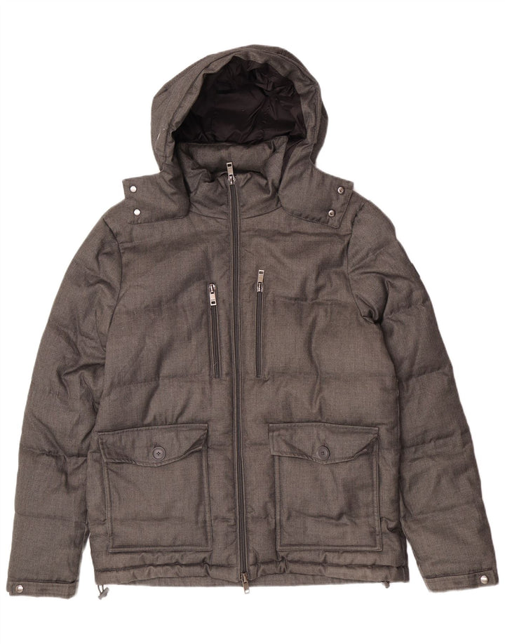 Liu Jo Wattierte Herrenjacke mit Kapuze, UK 36, Mittelgrau, Polyester