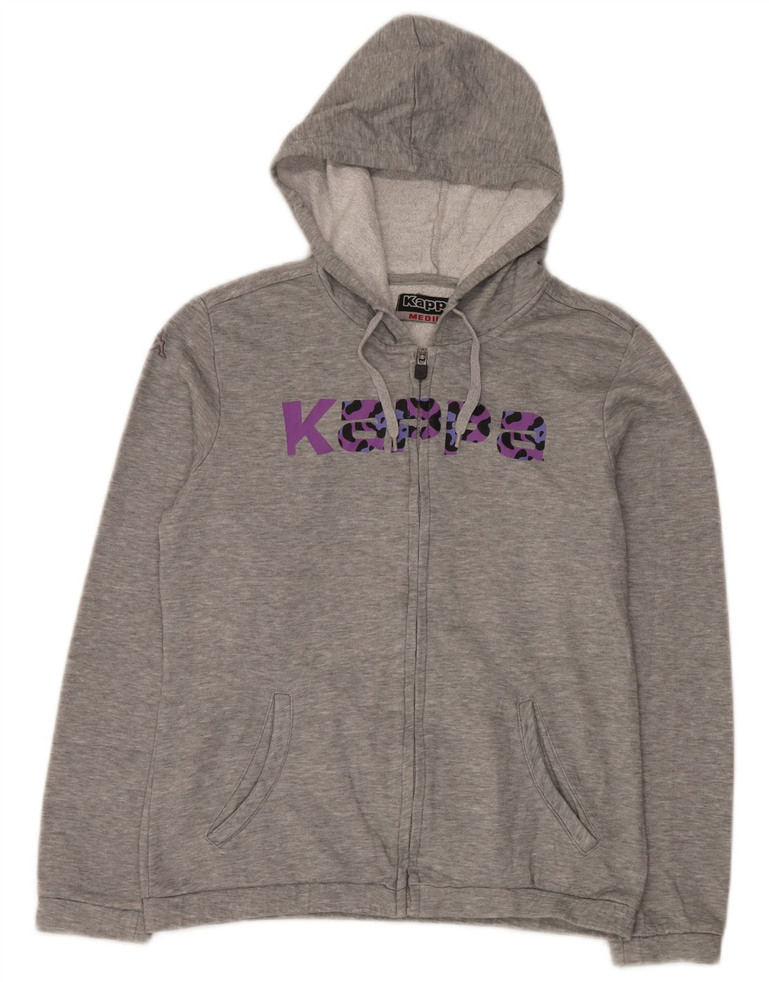 Kappa Womens Graphic Zip Hoodie Sweater UK 14 Mittelgrau meliert