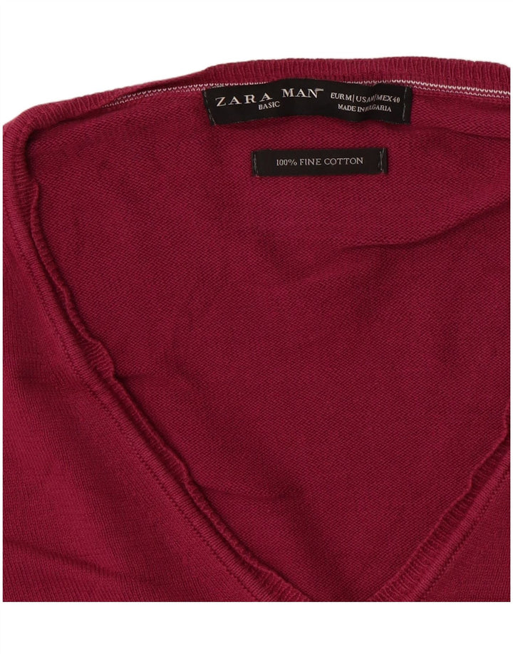 Zara Herren-Pullover mit V-Ausschnitt aus mittelrosa Baumwolle