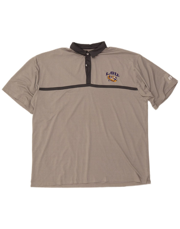 RUSSELL ATHLETIC Mens LSU Tigers Polo Shirt UK 50/52 2XL Grey Colourblock