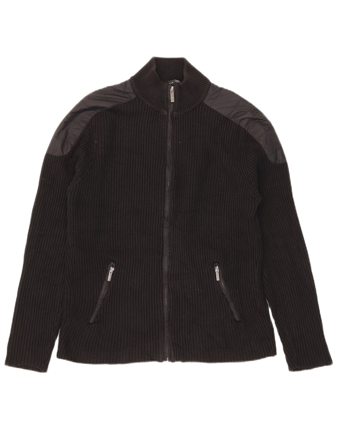Zara Herren-Cardigan-Pullover, Mittelschwarz, Colourblock-Baumwolle