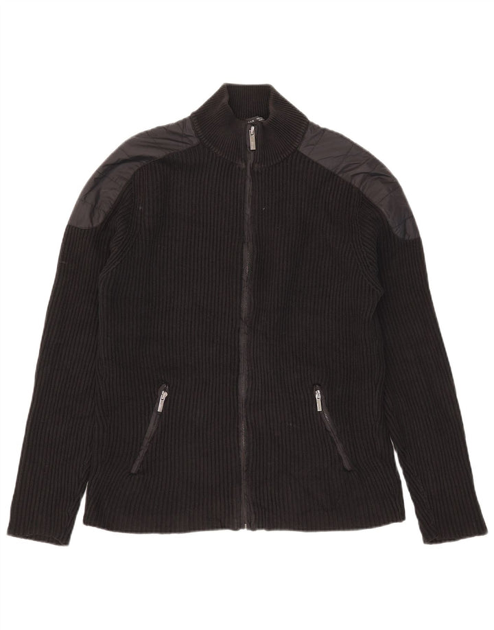 Zara Herren-Cardigan-Pullover, Mittelschwarz, Colourblock-Baumwolle