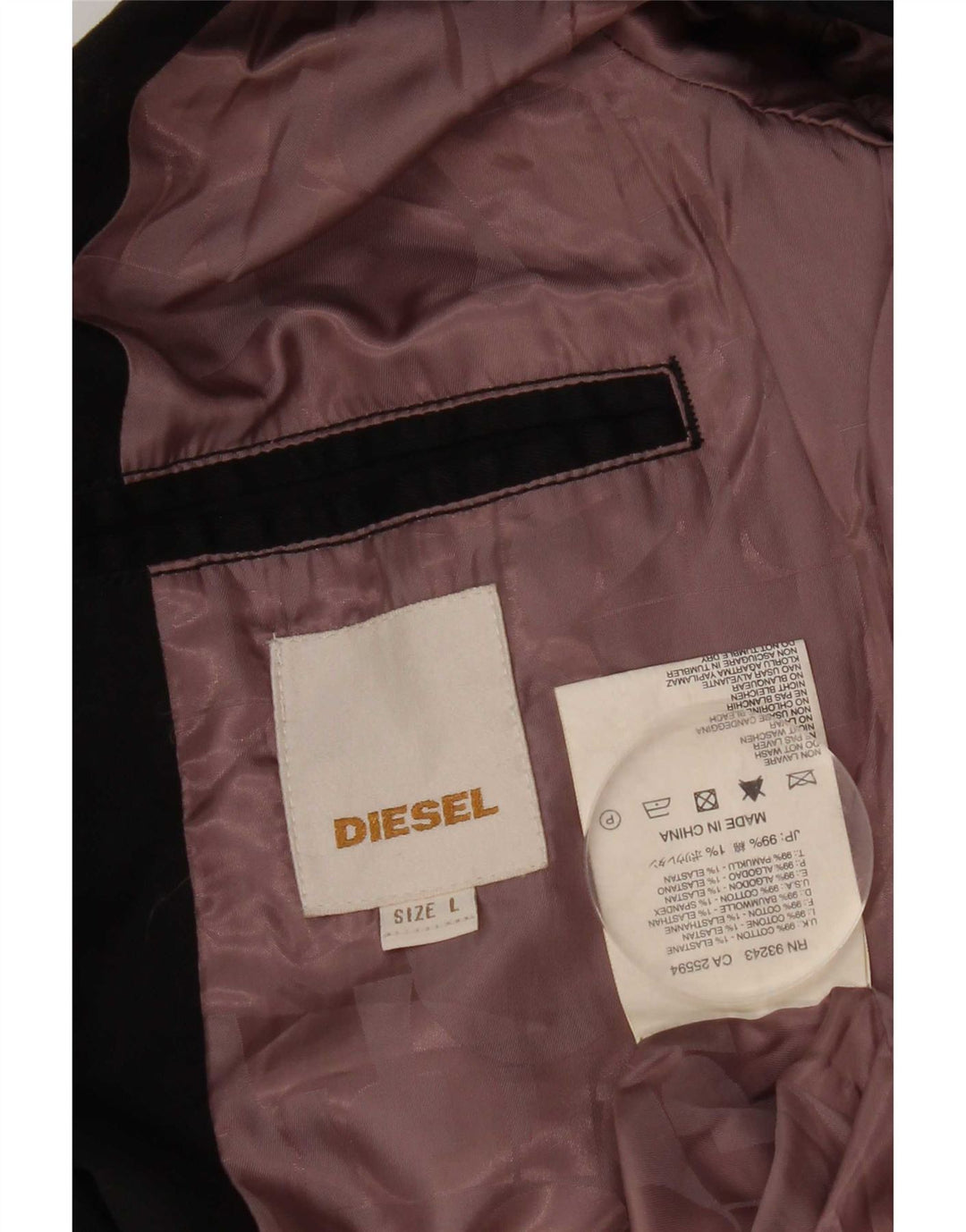 Diesel Herren-Blazer mit 2 Knöpfen, UK 40, Größe L, Schwarz, Baumwolle