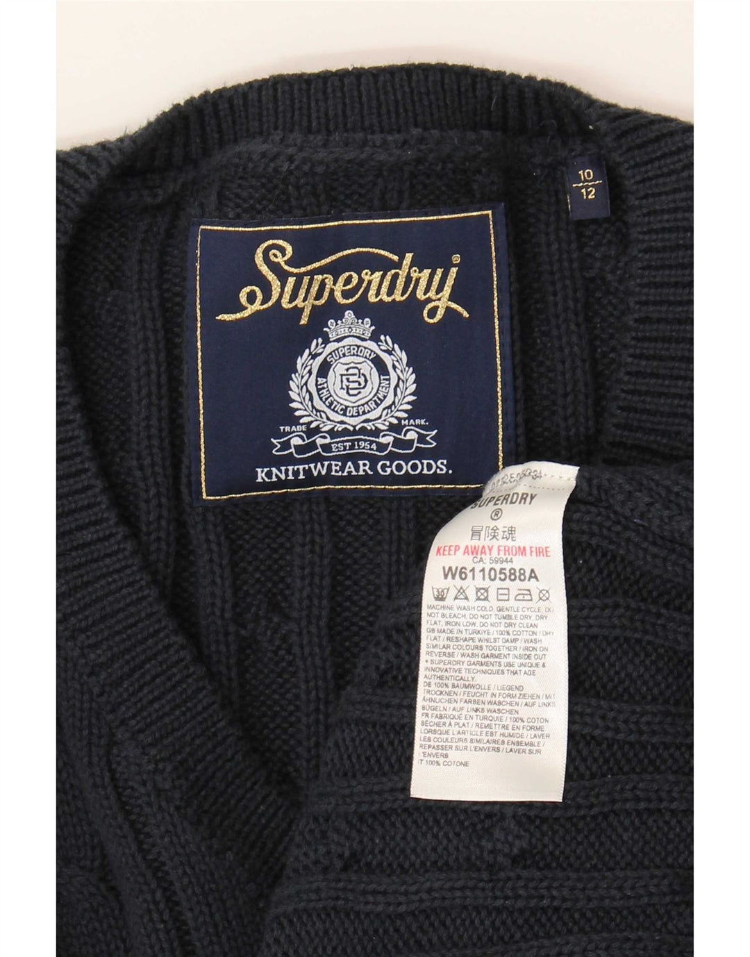 Superdry Damen-Pullover mit V-Ausschnitt, übergroß, Gr. 10, Marineblau