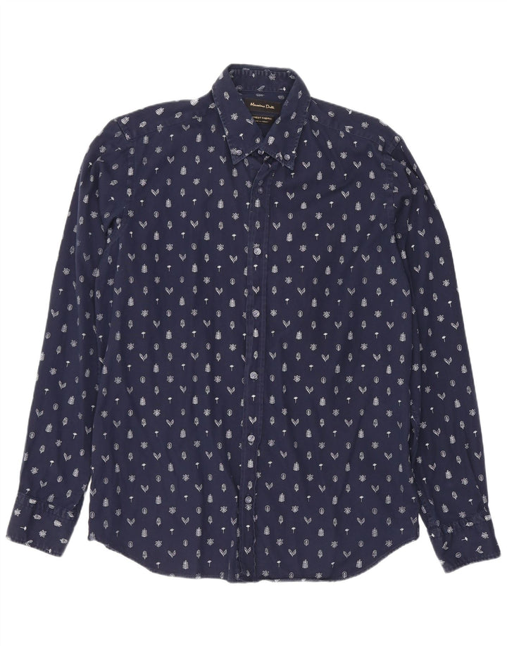 Massimo Dutti Herrenhemd Medium Marineblau mit Blumenmuster