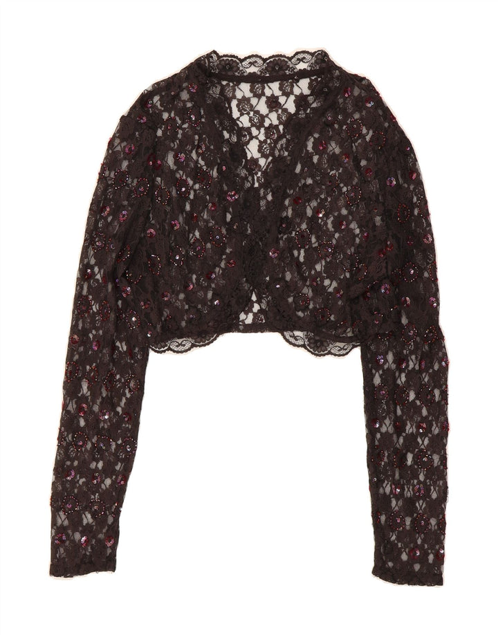 VINTAGE Womens Bolero Top UK 12 Medium Black Floral Polyester Vintage Vintage and Second-Hand Vintage from Messina Hembry 