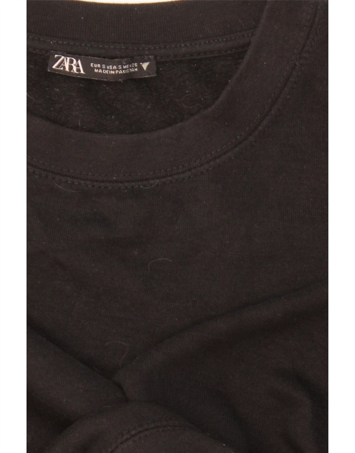 ZARA Damen Crop Oversized Sweatshirt Pullover UK 10 Small Schwarz