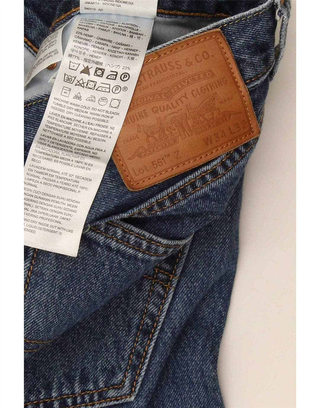 Levi's Herren 551 Straight Jeans W34 L29 Blaue Baumwolle