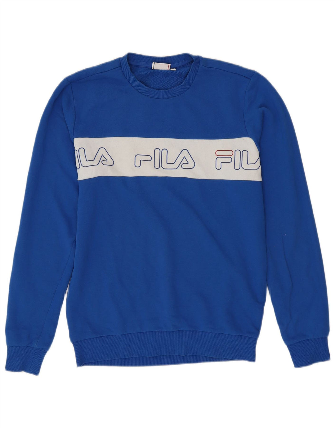 FILA Grafischer Herren-Sweatshirt-Pullover aus mittelblauer Colourblock-Baumwolle