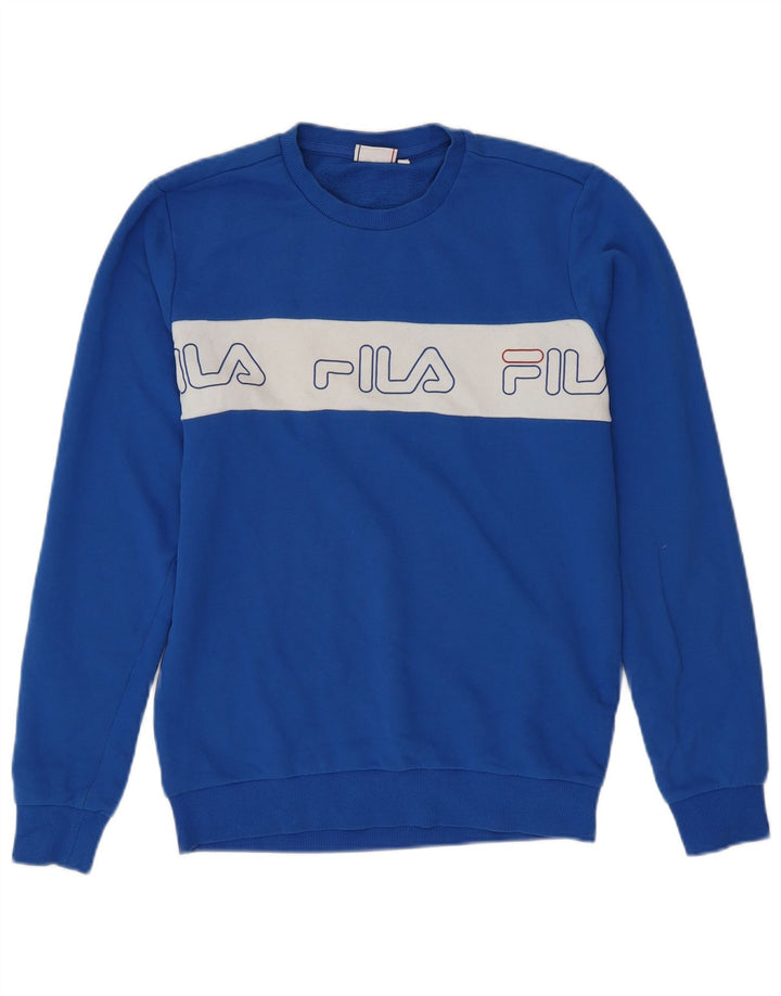 FILA Grafischer Herren-Sweatshirt-Pullover aus mittelblauer Colourblock-Baumwolle
