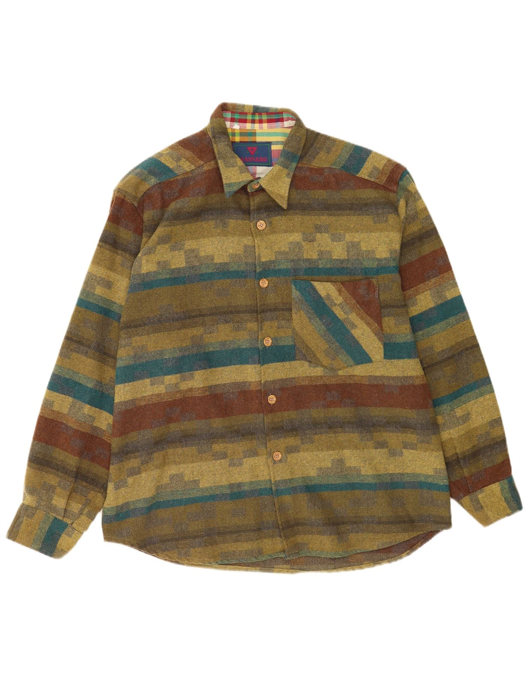 Massaro Herren-Flanellhemd, groß, Khaki, gestreift