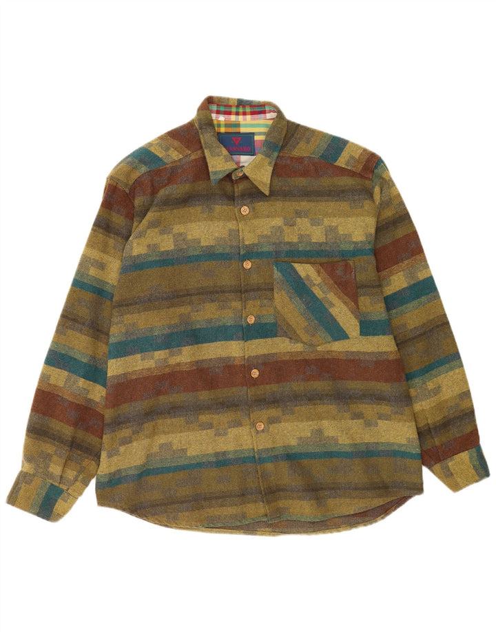 Massaro Herren-Flanellhemd, groß, Khaki, gestreift