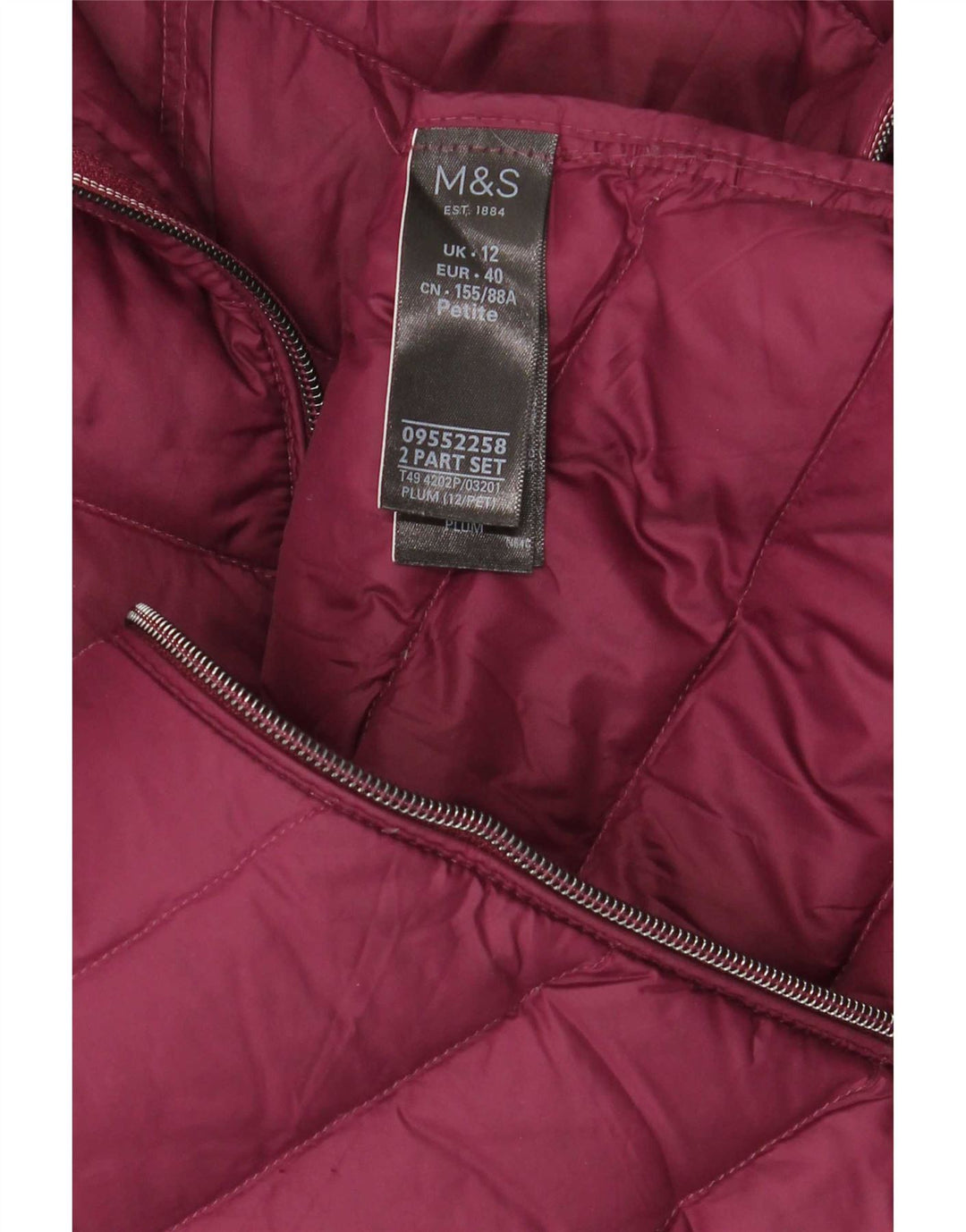 Marks & Spencer Wattierter Damenmantel mit Kapuze, UK 12, mittleres Burgunderrot, Polyamid