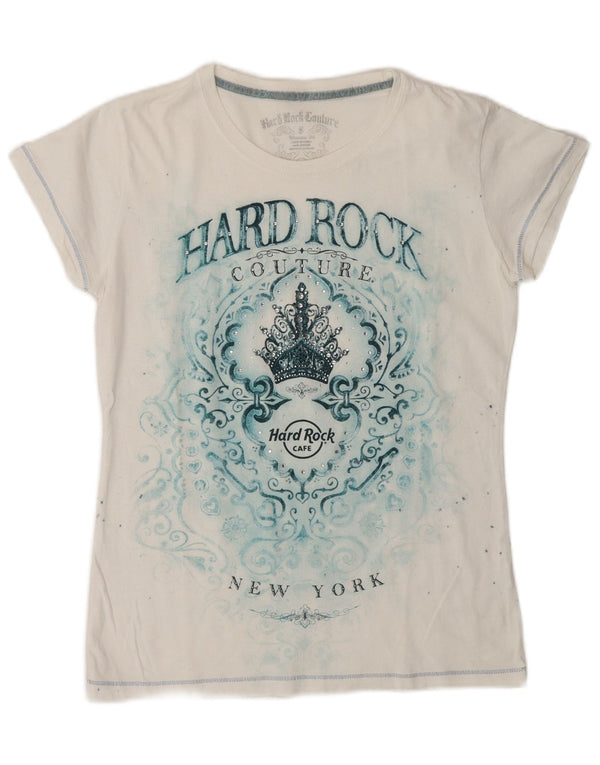 Hard Rock Cafe Damen New York Graphic T-Shirt Top UK 10 Small Weiß