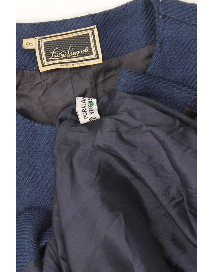 Luisa Spagnoli Damen 5-Knopf-Blazerjacke IT 46 Große blaue Schurwolle