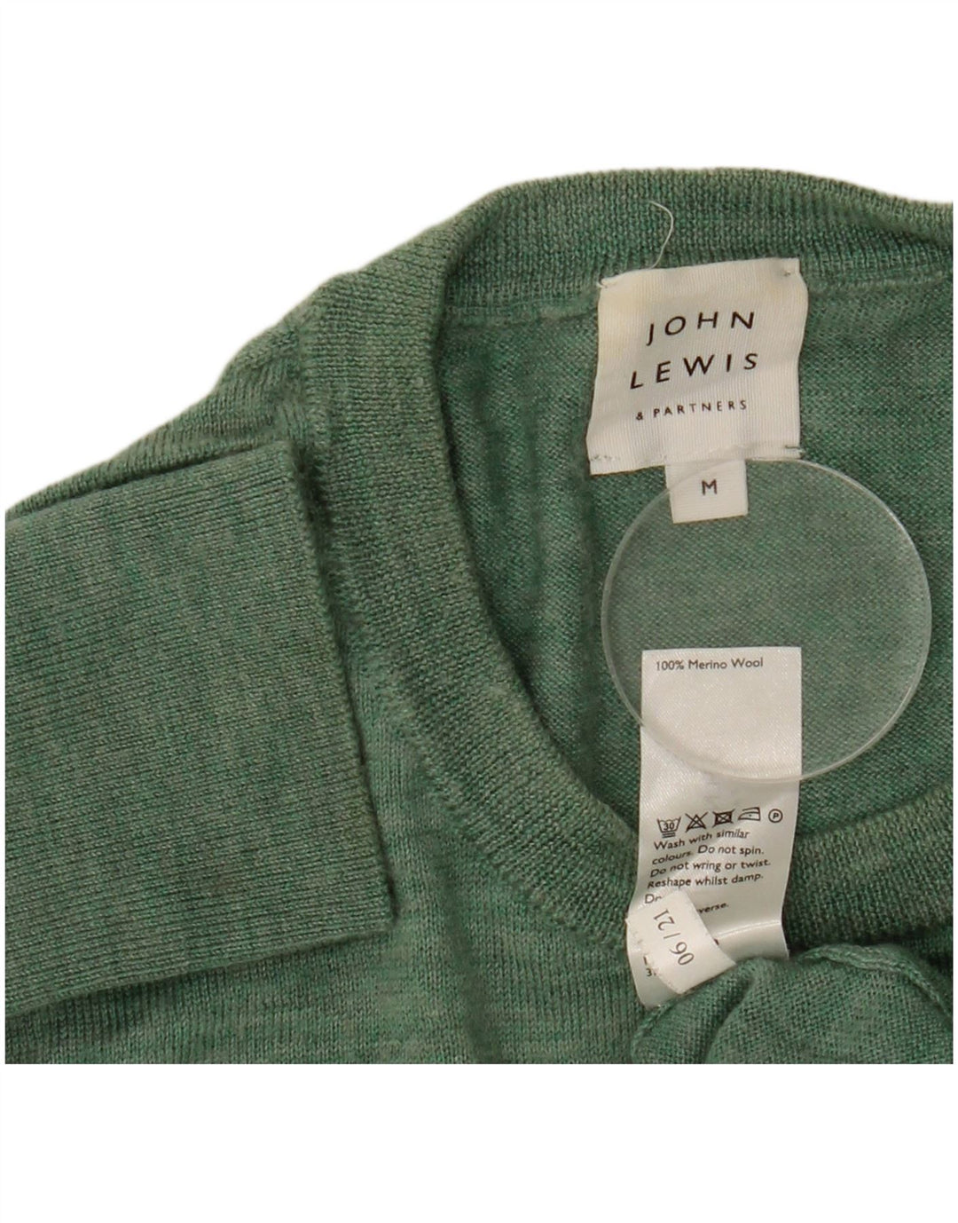 John Lewis Herren-Pullover mit Rundhalsausschnitt, mittelgrüne Merinowolle
