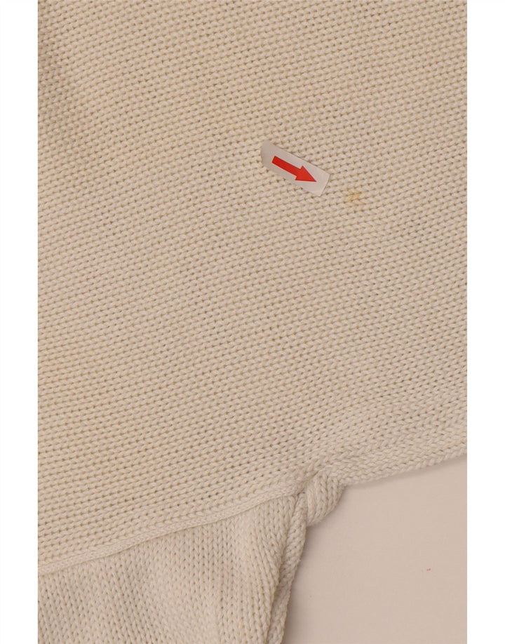 Vintage Damen Pullover mit grafischem V-Ausschnitt, Gr. 14, Mittelweiß