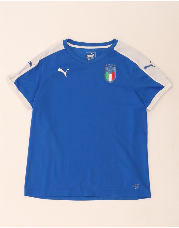Puma Damen Italia Graphic T-Shirt Top UK 14 Large Blue Colourblock