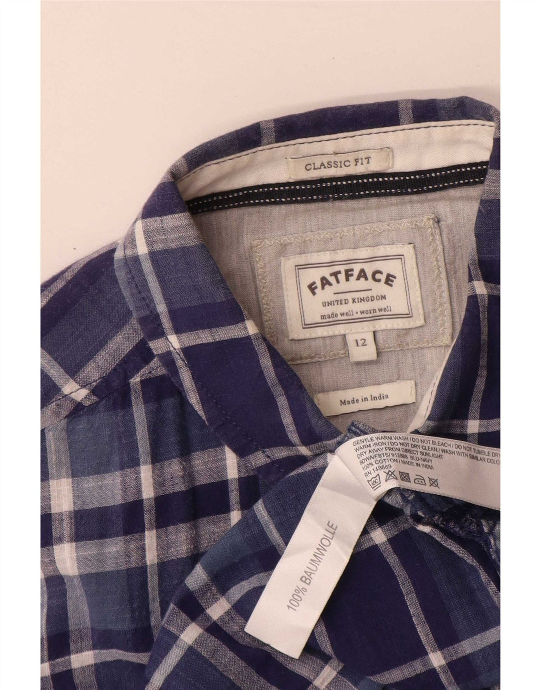 Fat Face Damen-Hemd mit klassischer Passform, UK 12, mittelmarineblau, kariert, Baumwolle