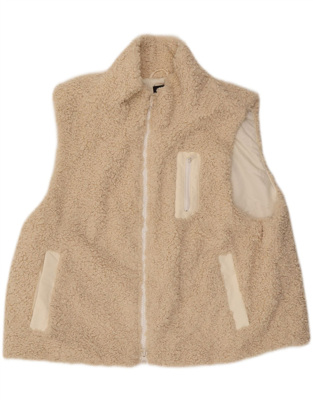 Übergroße Fleece-Weste von Zara für Damen, UK 10, Größe S, Beige, Polyester