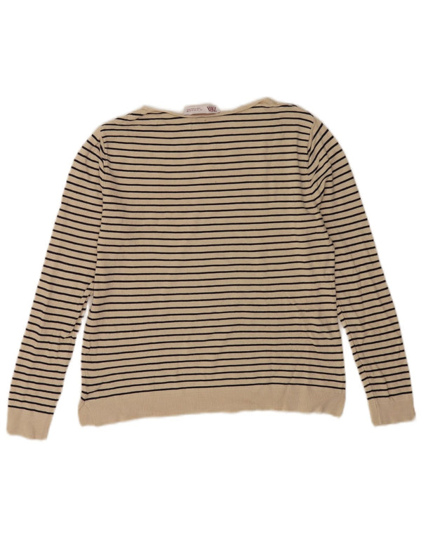 Zara Damen-Pullover mit Rundhalsausschnitt, Gr. 10, Größe S, gebrochenes Weiß, gestreift