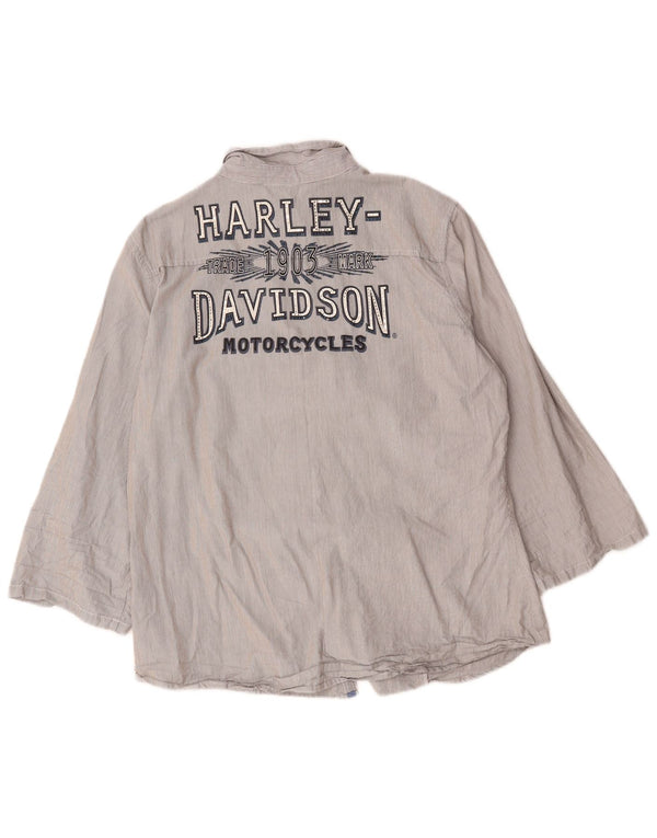 Harley Davidson Damen Grafik-Hemd mit 3/4-Ärmeln, UK 18, XL, Grau, Nadelstreifen