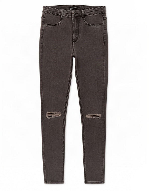 Zara Damen Distressed Skinny Jeans EU 34 2XS W24 L26 Graue Baumwolle