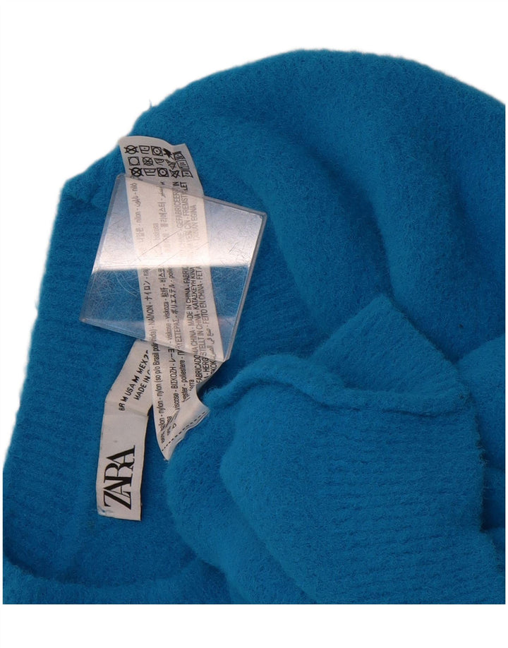 ZARA Womens Crop Crew Neck Jumper Sweater UK 14 Medium Blue Nylon